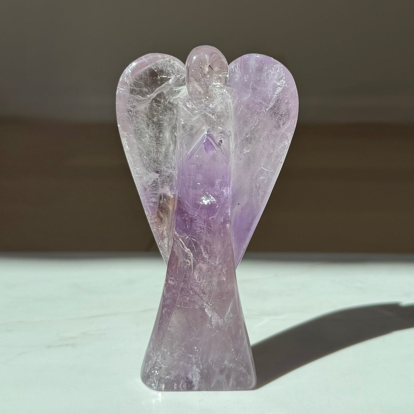 Guardian of Peace — hand-carved Amethyst crystal angel, artisan healing crystal keepsake symbolizing inner peace, calm and spiritual protection.